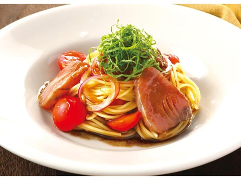 かつおとミニトマトの冷製パスタ